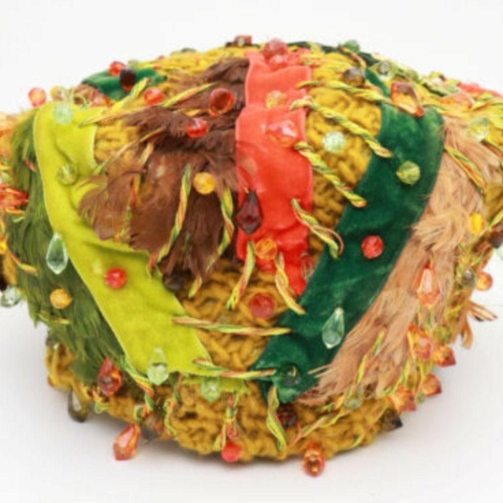 Vintage Christian Dior Feather Velvet Bead Turban